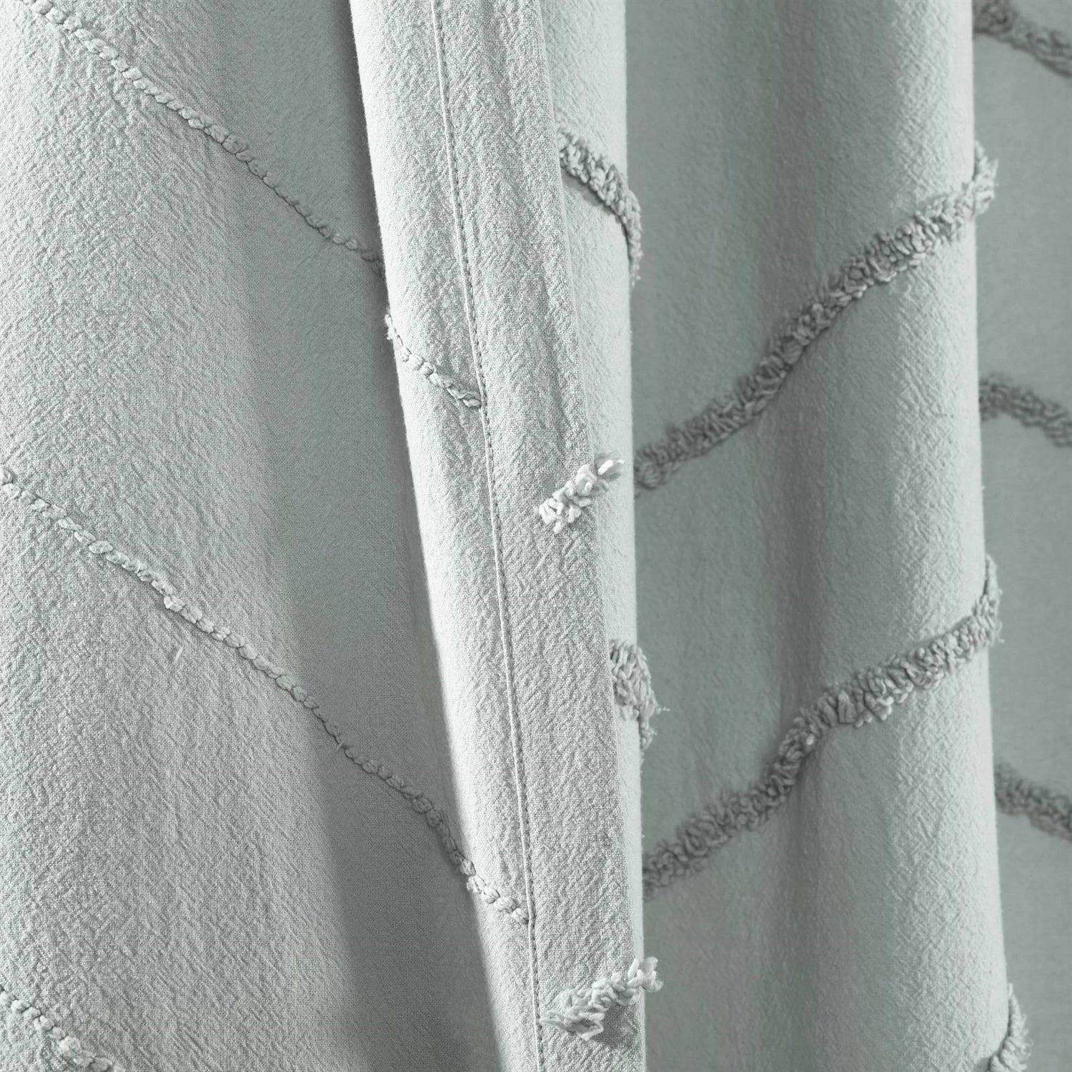 72-inch Pastel Blue Chenille Cotton Shower Curtain with Chevron Pattern-2