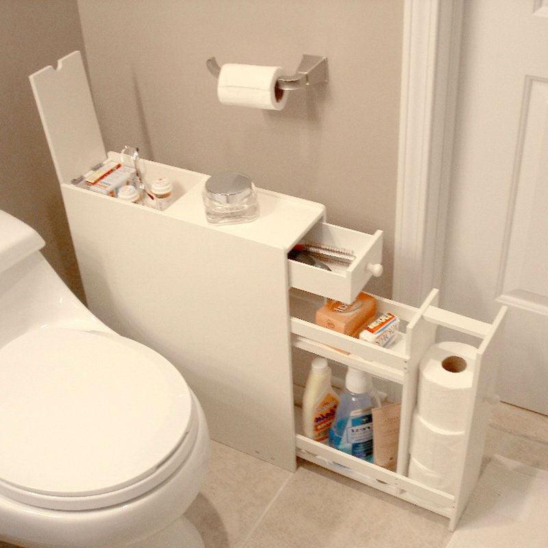Space Saving Bathroom Floor Cabinet in White Wood Finish - PRHOMZ