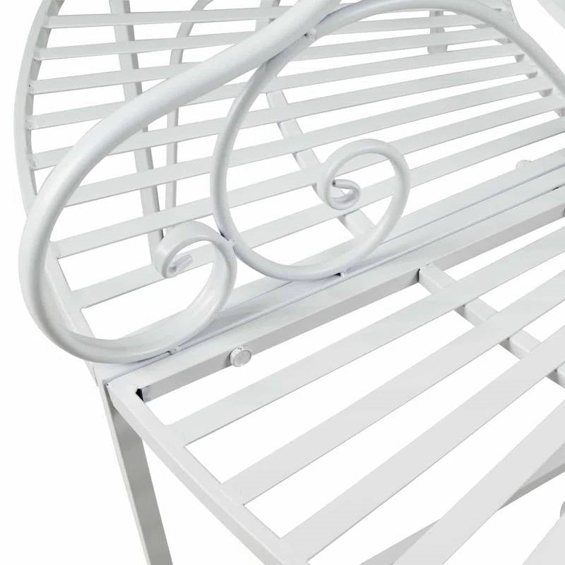 Half-Circle White Metal Outdoor Patio Garden Tree Bench-2