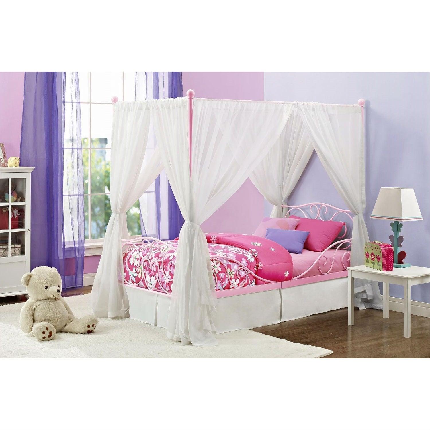 Twin size Sturdy Metal Canopy Bed in Pink - PRHOMZ