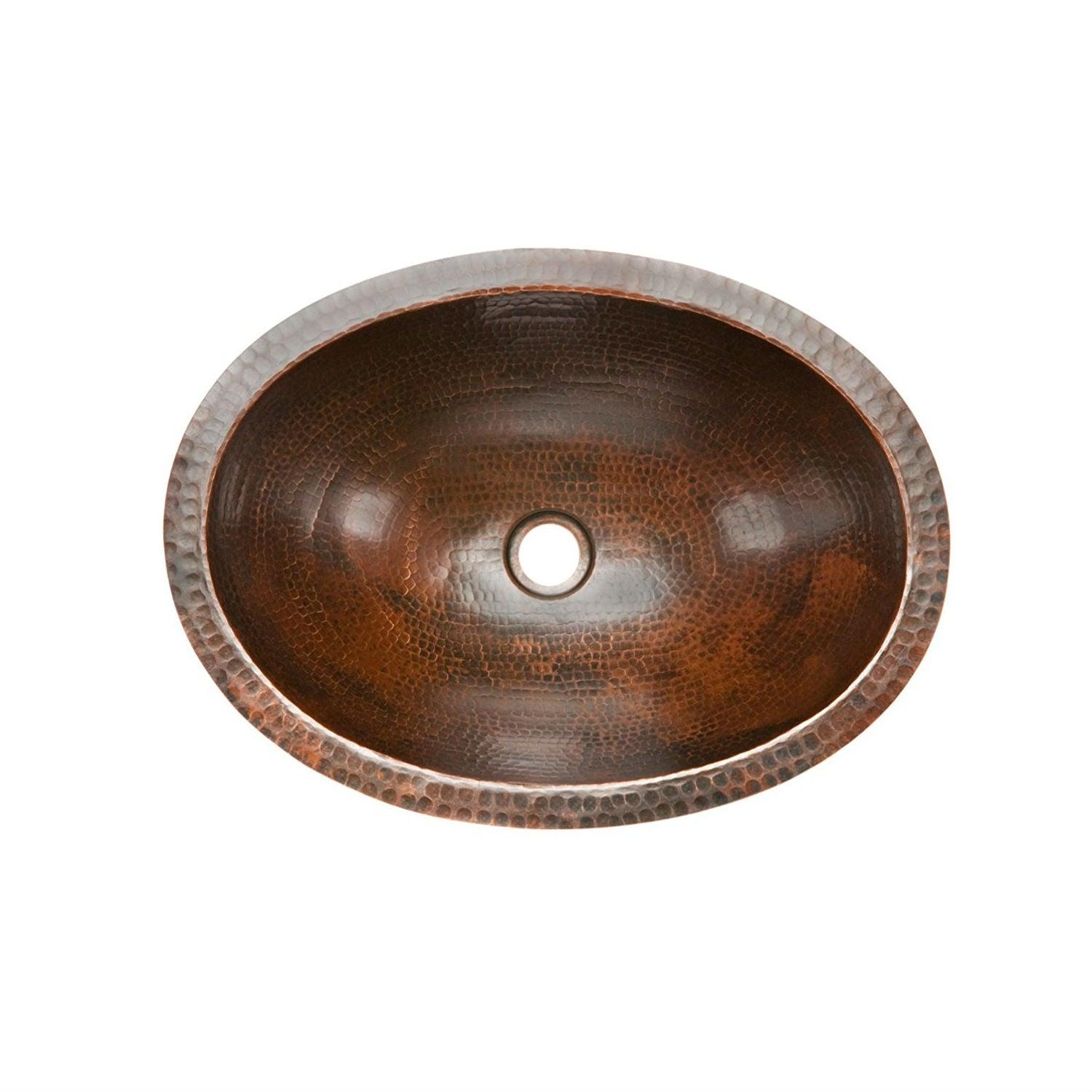 Oval Hammered Copper Bathroom Vessel Sink 17 x 12 inch - PRHOMZ