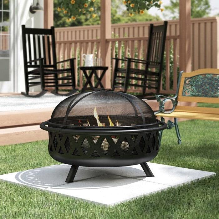 Weather Resistant Steel Wood Burning Fire Pit with Spark Screen - PRHOMZ