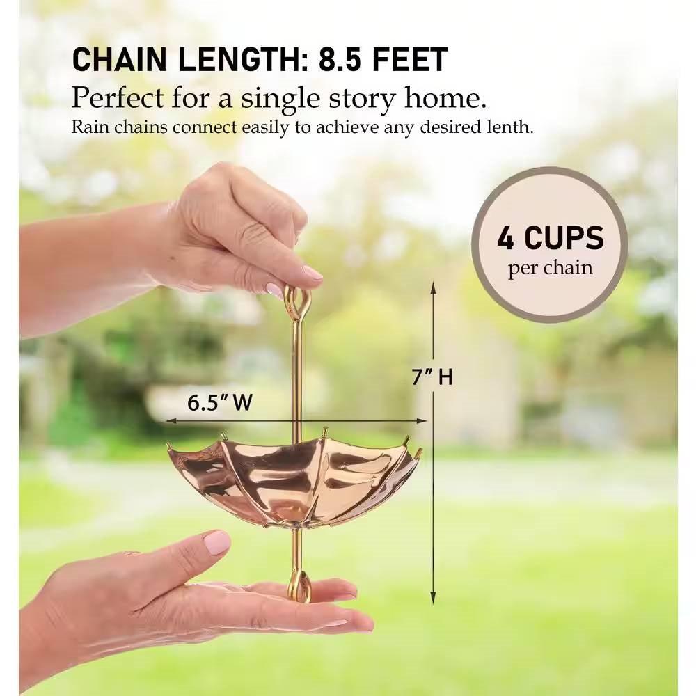 8.5 ft. Copper Umbrella Rain Chain Gutter Downspout with Brass Accessories - PRHOMZ