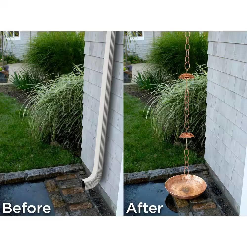 8.5 ft. Copper Umbrella Rain Chain Gutter Downspout with Brass Accessories - PRHOMZ