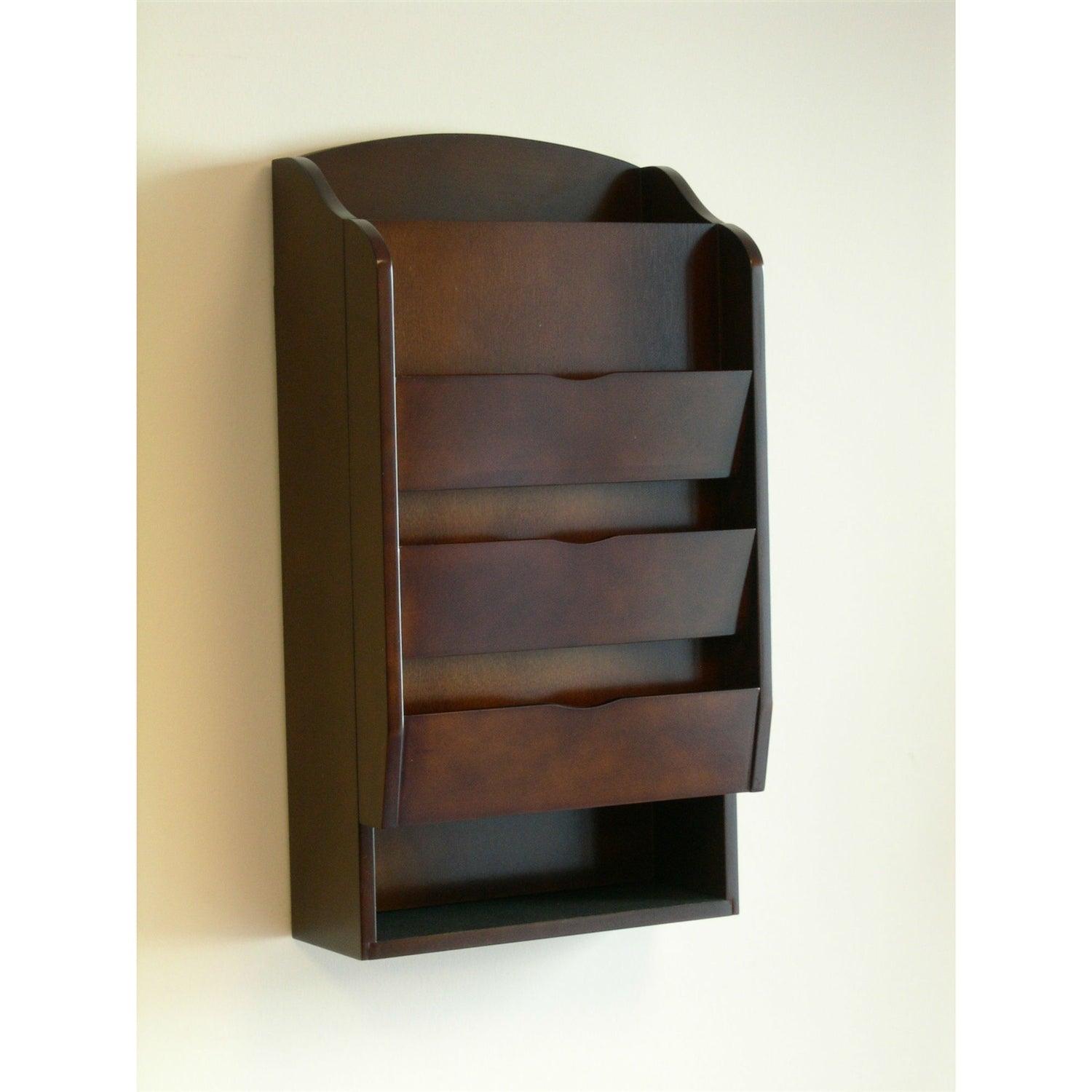Door / Wall Mount Organizer Letter Holder Mail Sorter in Dark Walnut - PRHOMZ