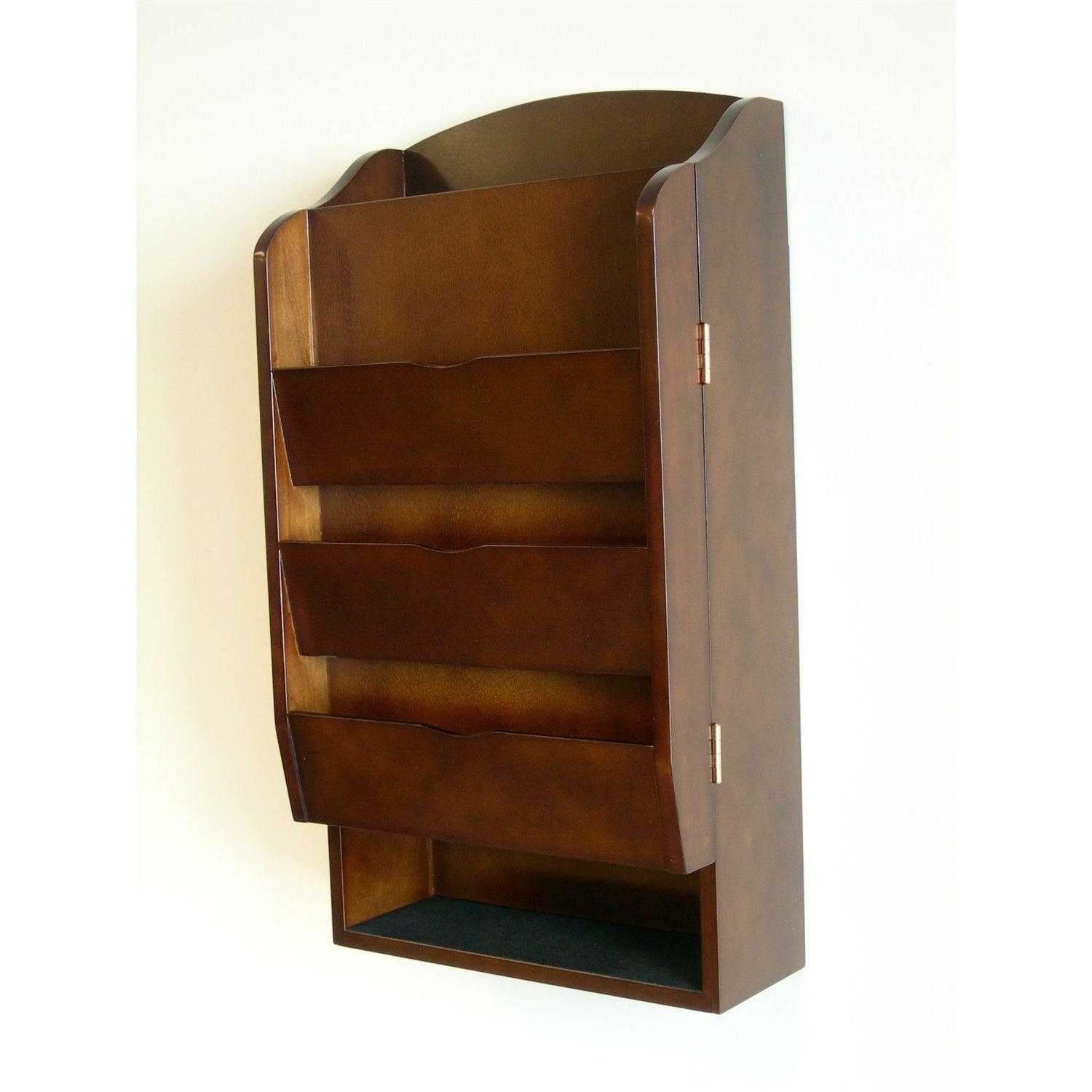 Door / Wall Mount Organizer Letter Holder Mail Sorter in Dark Walnut - PRHOMZ