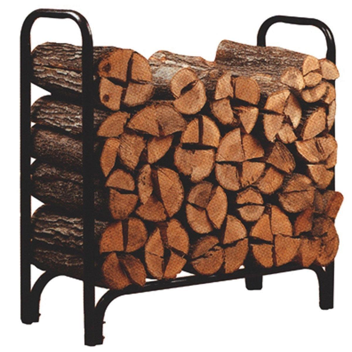 Black Powder Coated Steel Firewood Log Rack - 4ft - PRHOMZ