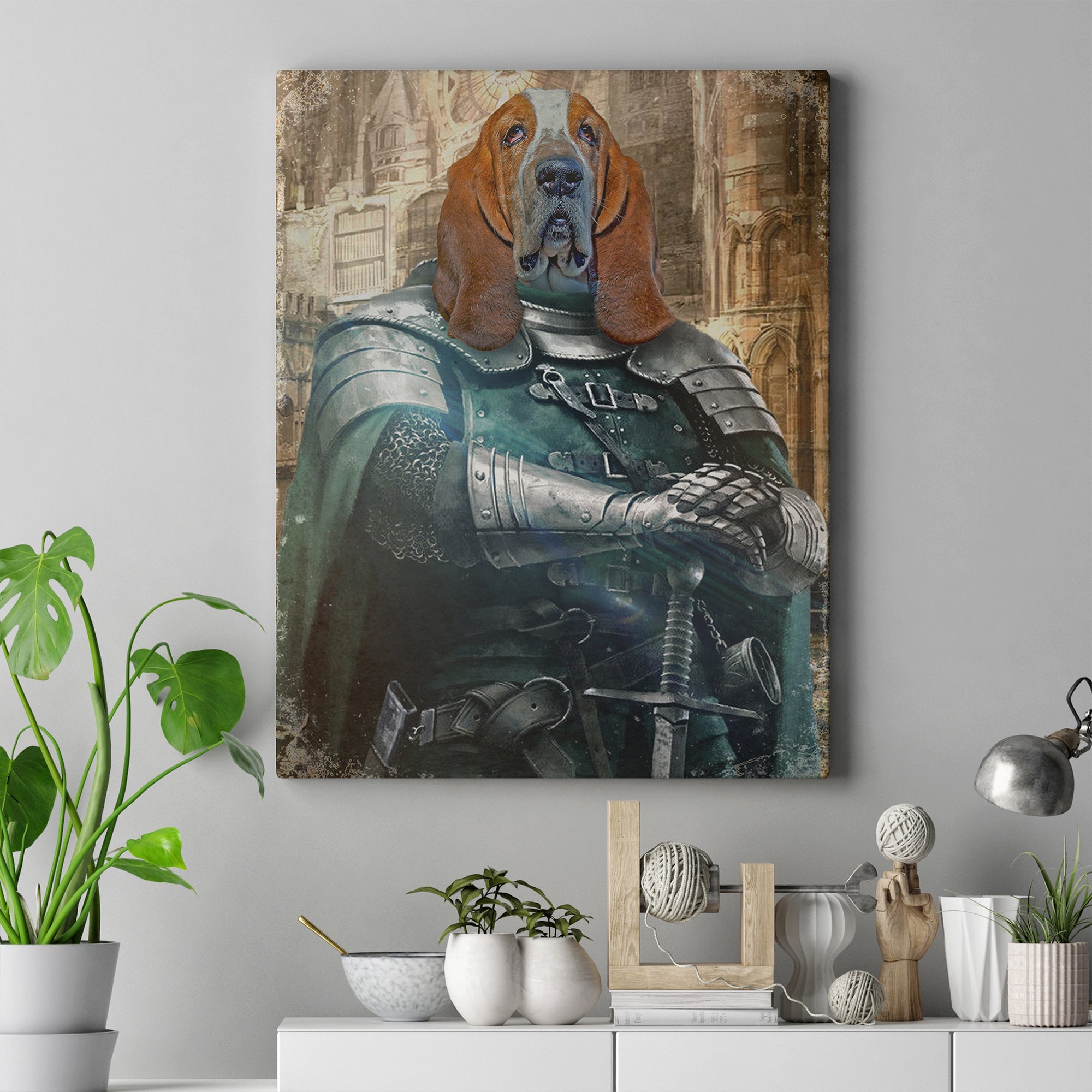 Pet Medieval Knight Portrait - Basset Hound Sign