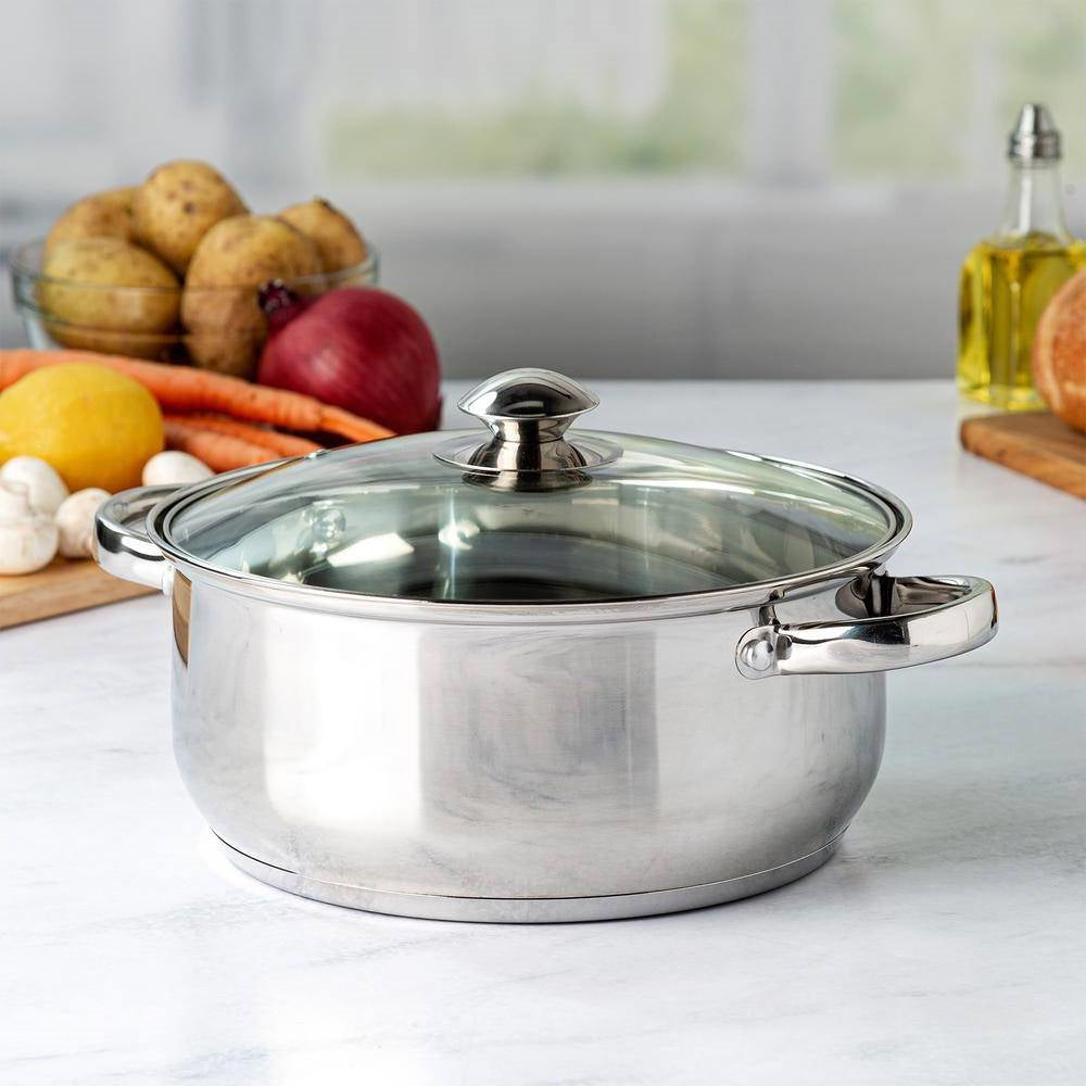 Round 5-Quart Stainless Steel Dutch Oven with Glass Lid