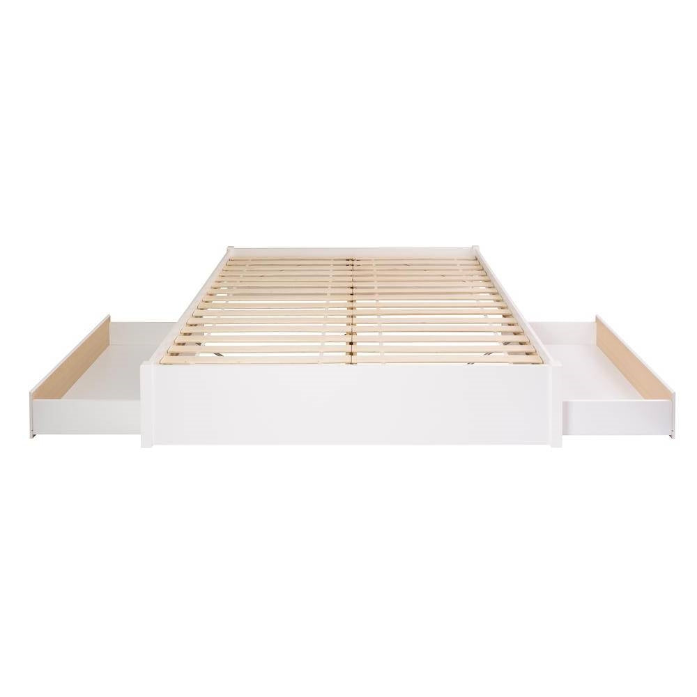 King Size 2 Drawer Storage White Wooden 4 Post Platform Bed Frame