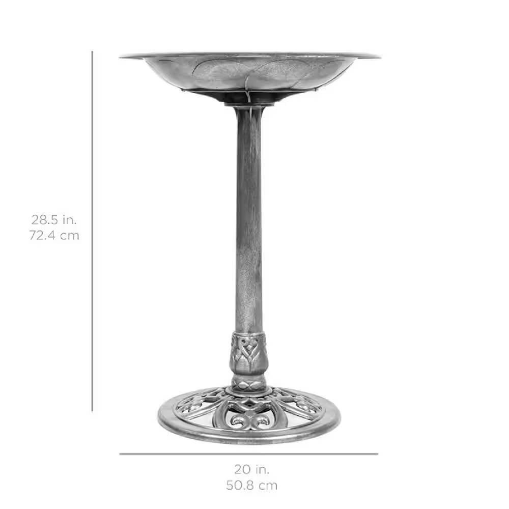 Outdoor Weather Resistant Polyresin Bird Bath in Rustic Aged Silver Finish - PRHOMZ