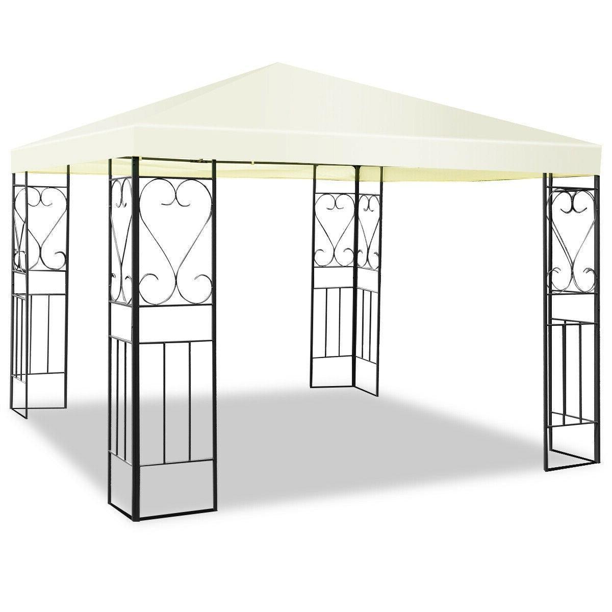 10 x 10 Ft Outdoor Steel Frame Gazebo Shelter with Waterproof Polyester Canopy - PRHOMZ