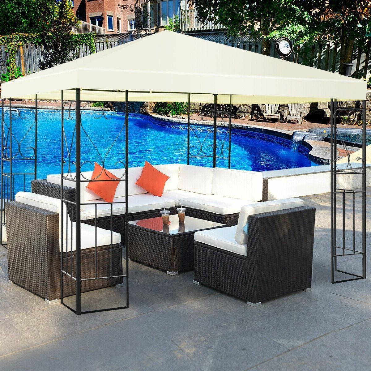 10 x 10 Ft Outdoor Steel Frame Gazebo Shelter with Waterproof Polyester Canopy - PRHOMZ