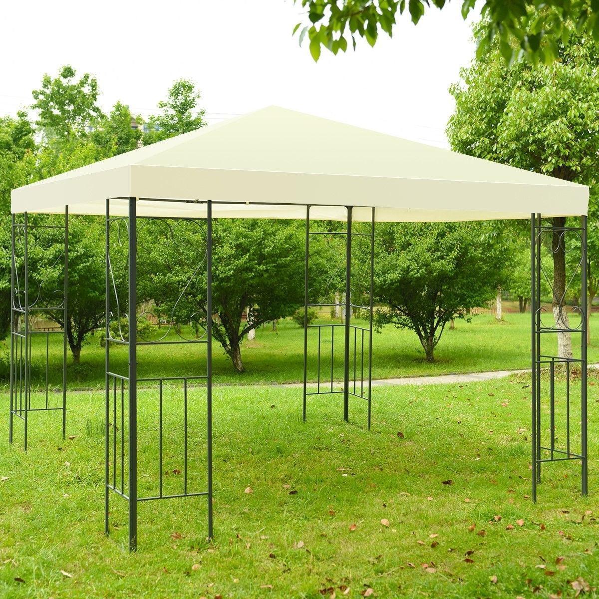 10 x 10 Ft Outdoor Steel Frame Gazebo Shelter with Waterproof Polyester Canopy - PRHOMZ
