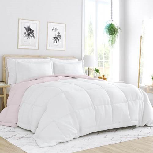 Twin/Twin XL 2-Piece Microfiber Reversible Comforter Set Blush Pink and White - PRHOMZ