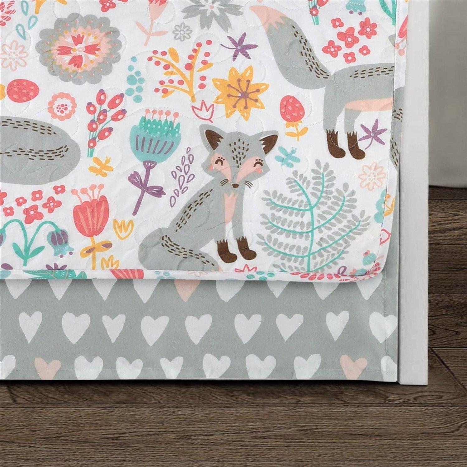 Pink Teal Orange Grey 6 Piece Floral Foxes Daybed Cover Bedding Set - PRHOMZ