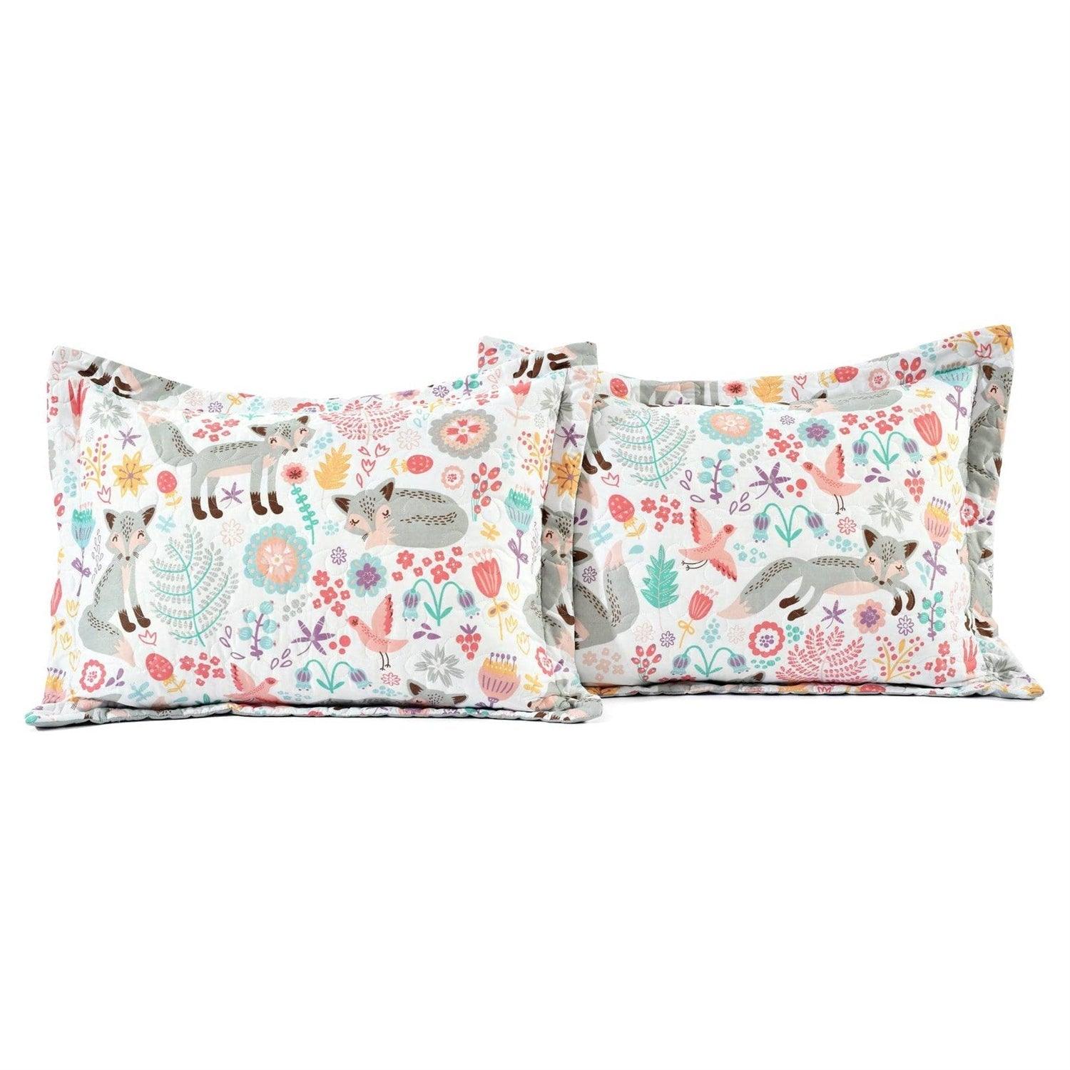 Pink Teal Orange Grey 6 Piece Floral Foxes Daybed Cover Bedding Set - PRHOMZ