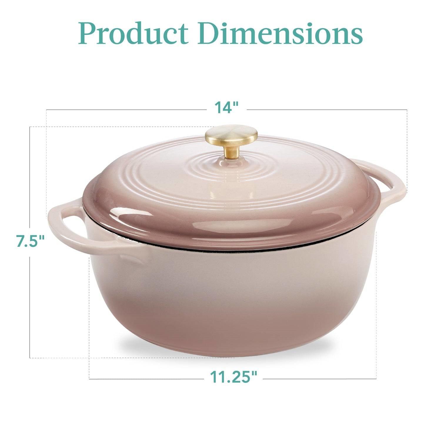 6 Quart Large Pink Beige Off-White Enamel Cast-Iron Dutch Oven Kitchen Cookware - PRHOMZ