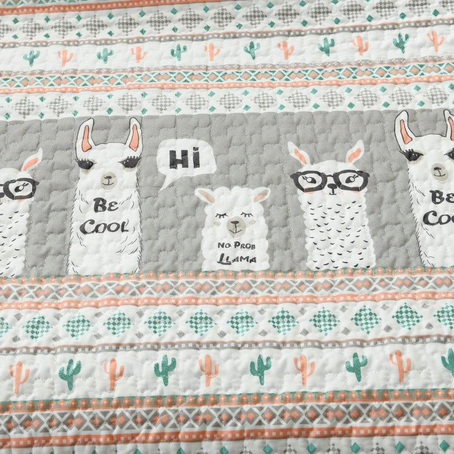 Pink Turquoise Grey White Llama Cactus Southwest 6 Piece Daybed Cover Set-1