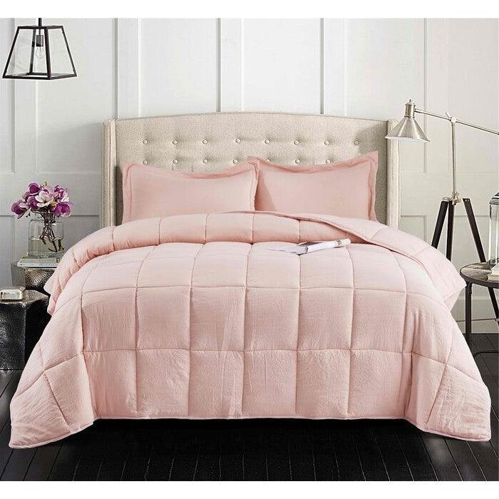 Queen Size Pink 3 Piece Microfiber Reversible Comforter Set - PRHOMZ