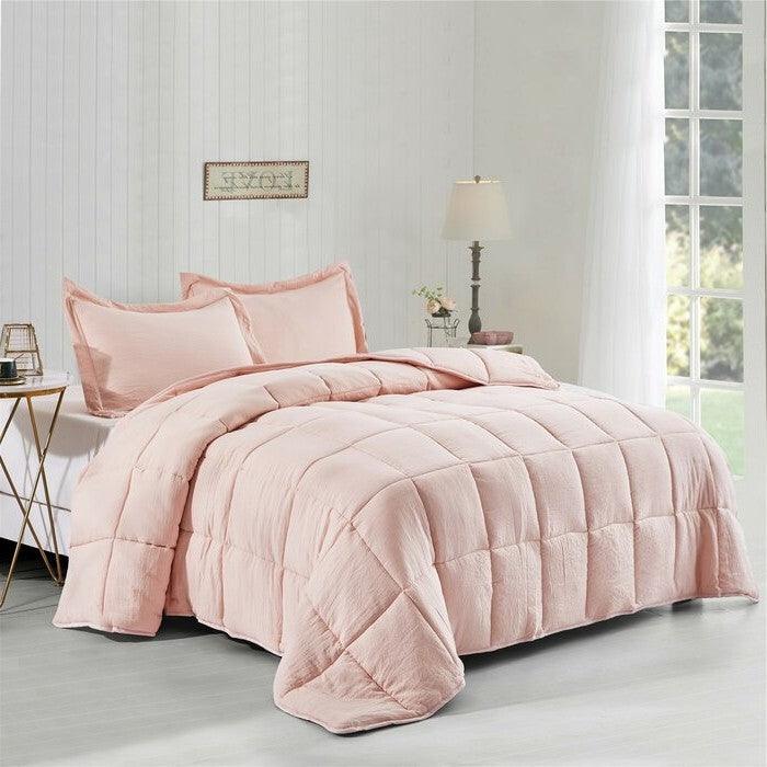 Queen Size Pink 3 Piece Microfiber Reversible Comforter Set - PRHOMZ