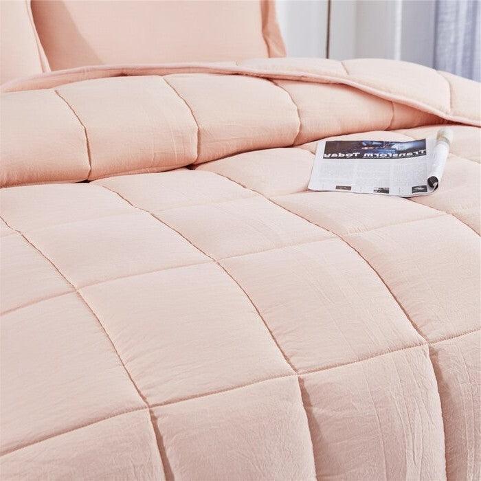 Queen Size Pink 3 Piece Microfiber Reversible Comforter Set - PRHOMZ