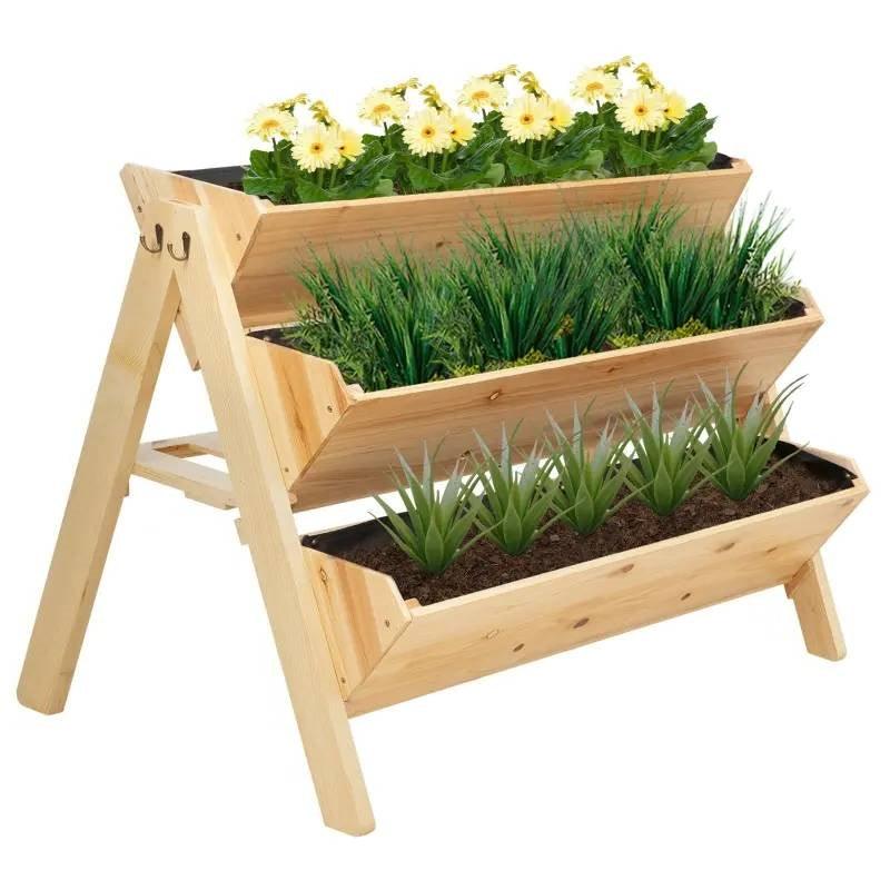 3-Tier A Frame Fir Wood 3 Elevated Planter Box Raised Garden Bed - PRHOMZ