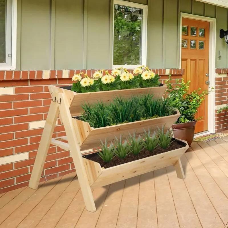 3-Tier A Frame Fir Wood 3 Elevated Planter Box Raised Garden Bed - PRHOMZ