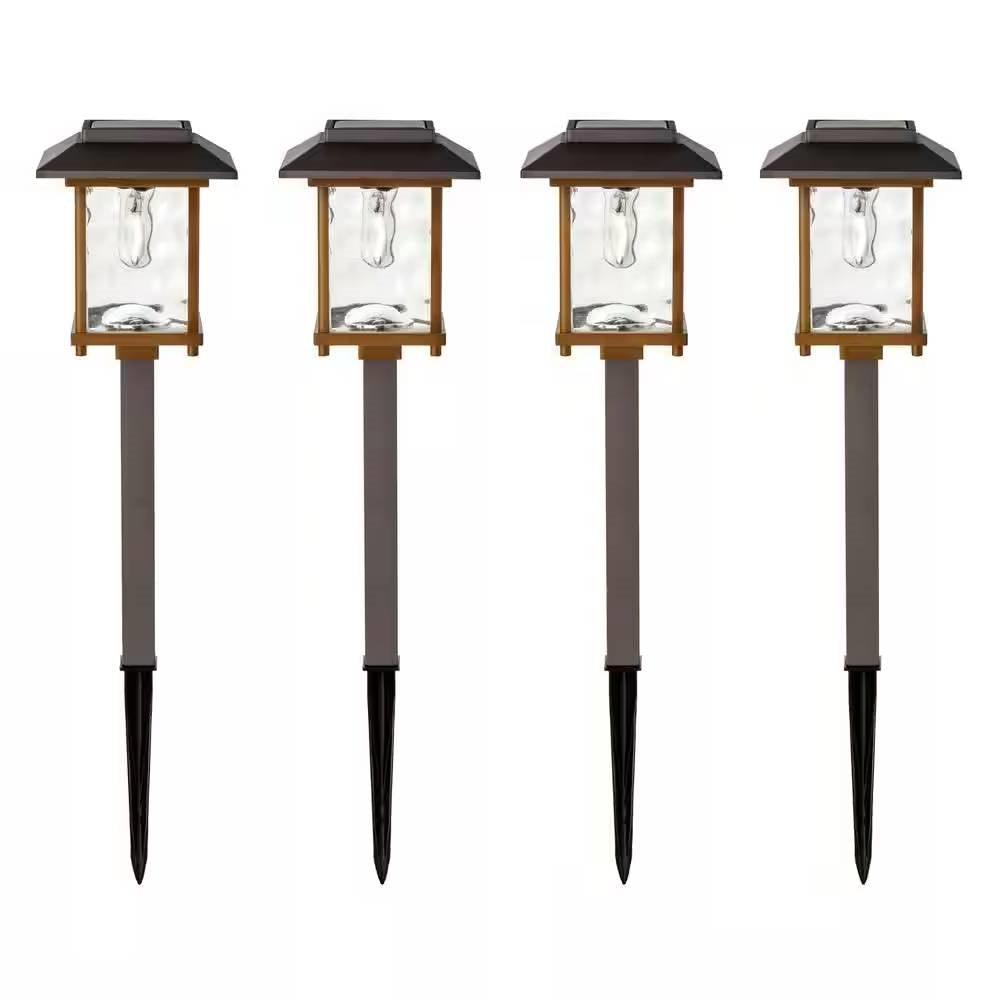 4 Pack - Bronze Gold Solar LED Light Set - Outdoor Path Yard Lighting - PRHOMZ