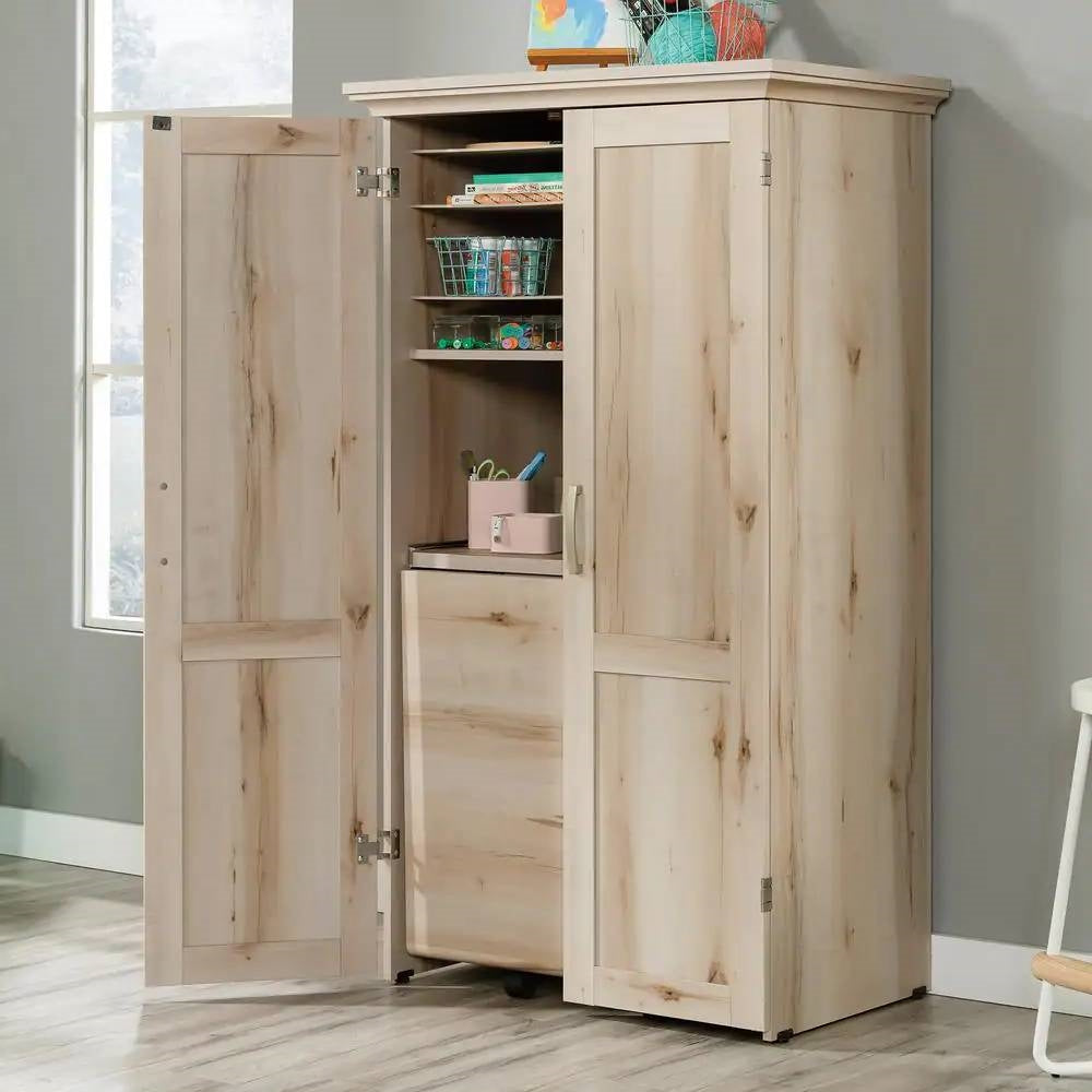 Drop Leaf Computer Desk Craft Table Armoire in Maple Wood Finish - Made in USA-2