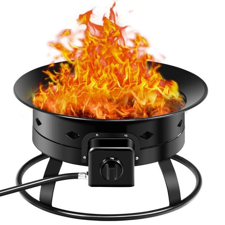 Portable Outdoor Black Metal Propane Fire Pit with Cover and Carry Kit - PRHOMZ