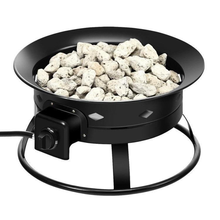 Portable Outdoor Black Metal Propane Fire Pit with Cover and Carry Kit - PRHOMZ