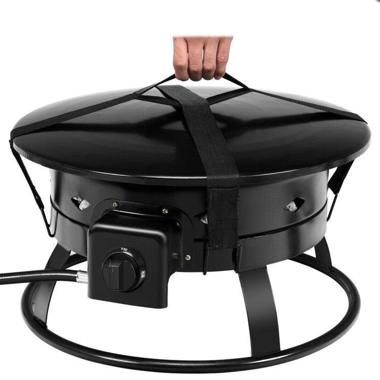 Portable Outdoor Black Metal Propane Fire Pit with Cover and Carry Kit - PRHOMZ