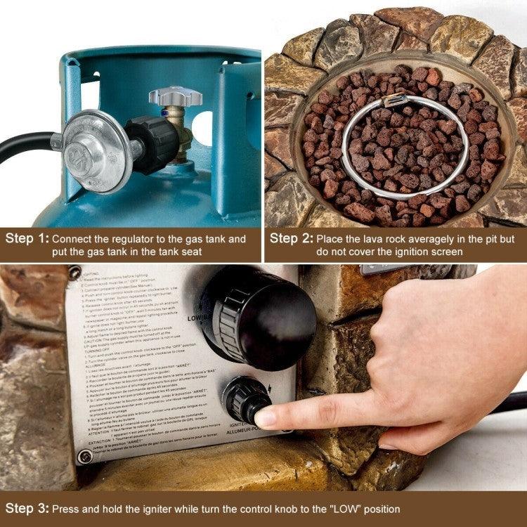 40,000 BTU Outdoor Circle Stone Gas Propane Fire Pit - PRHOMZ