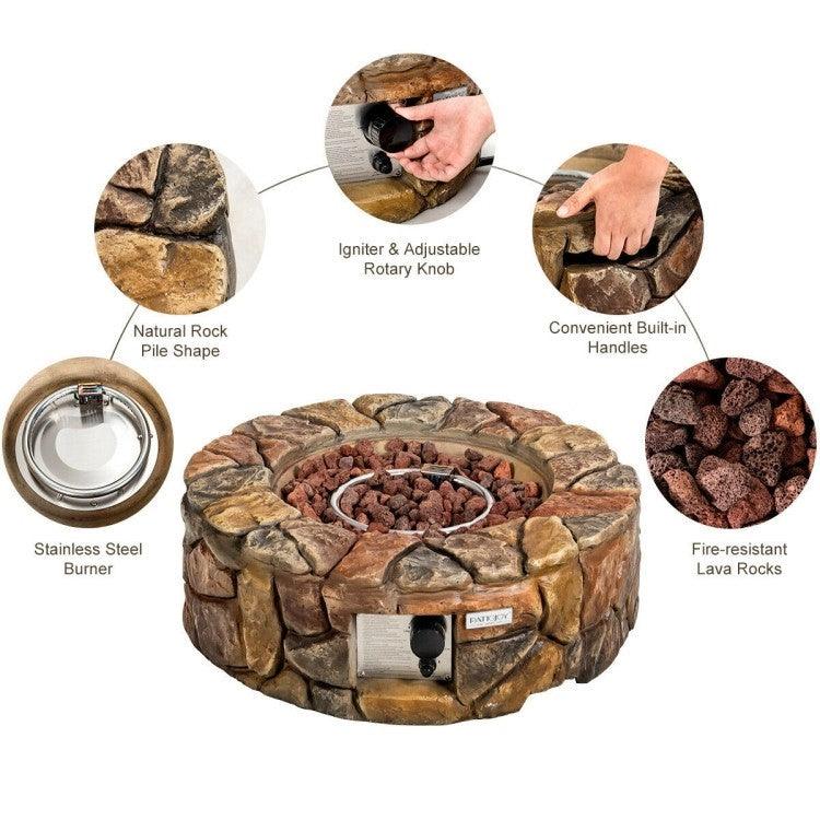 40,000 BTU Outdoor Circle Stone Gas Propane Fire Pit - PRHOMZ