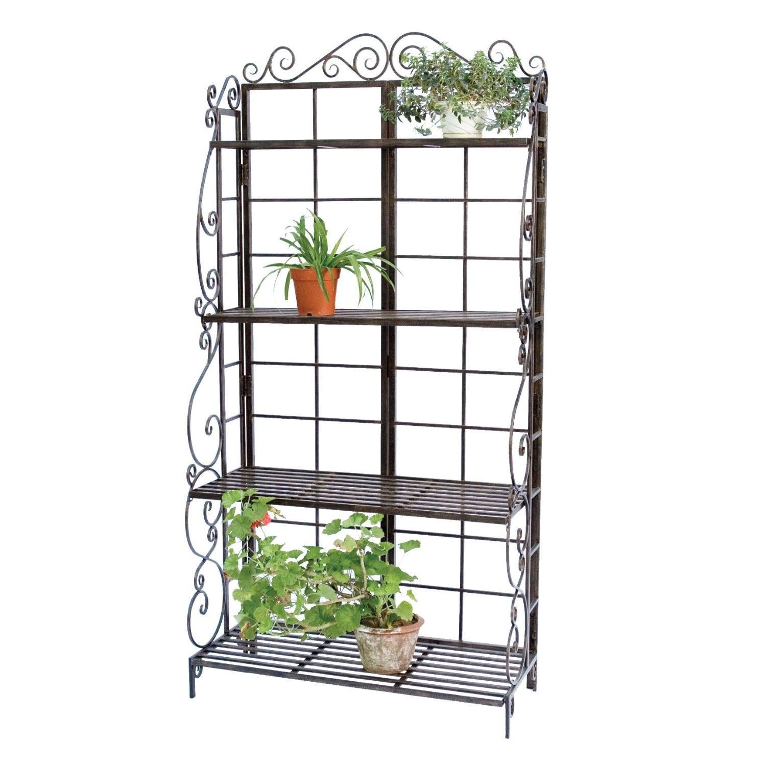Black Metal Indoor Outdoor Planter Stand with 4 Shelves - PRHOMZ