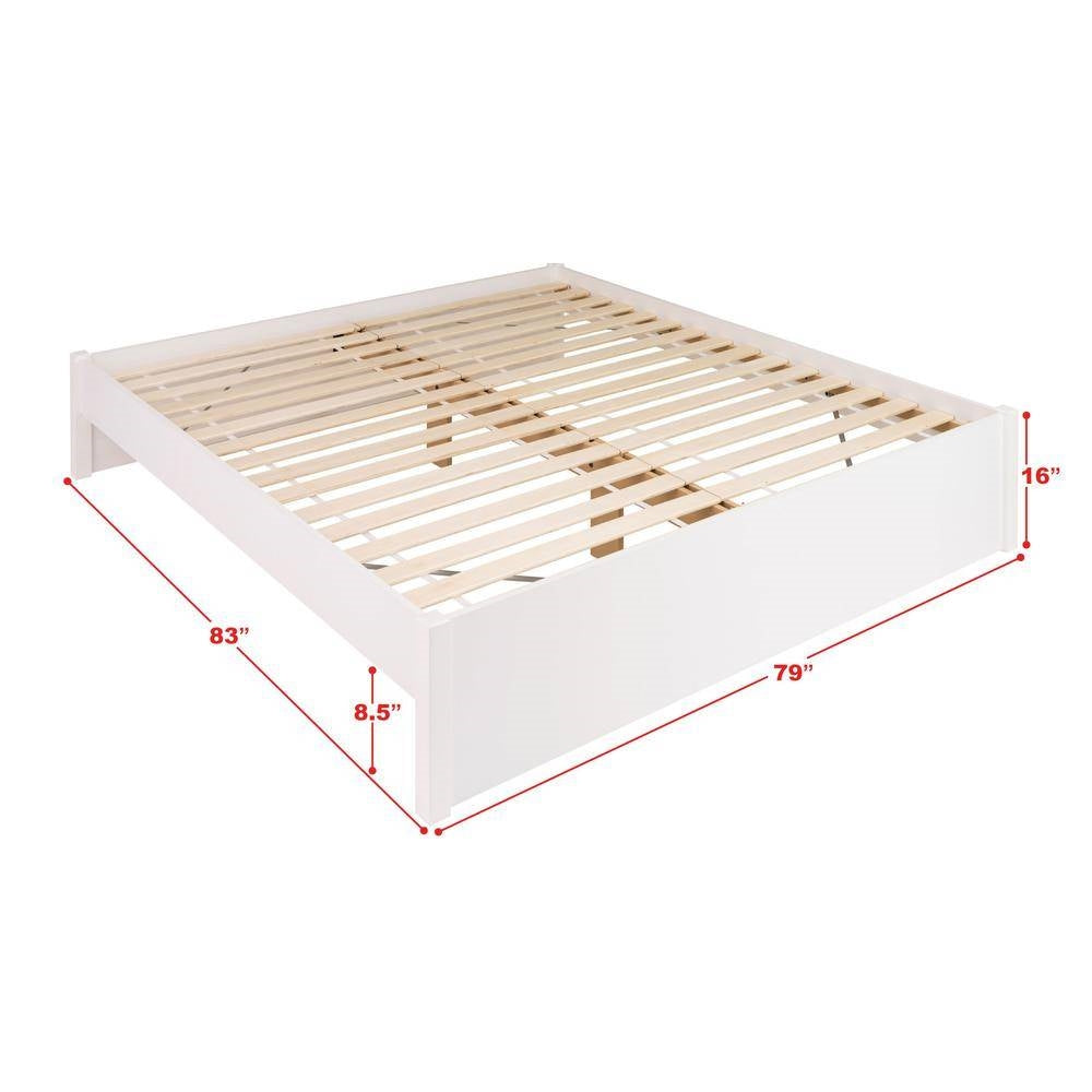 King Size White Wooden 4 Post Platform Bed Frame-4
