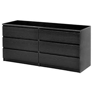 Modern 6 Drawer Double Dresser in Black Woodgrain Finish - PRHOMZ