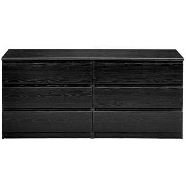 Modern 6 Drawer Double Dresser in Black Woodgrain Finish - PRHOMZ