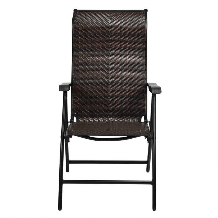 Outdoor Folding Steel Frame Rattan Patio Chair with Armrest in Brown-0