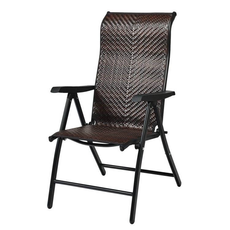Outdoor Folding Steel Frame Rattan Patio Chair with Armrest in Brown-1