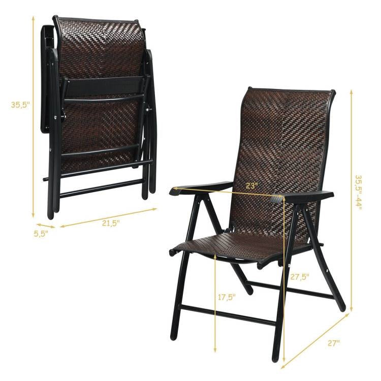 Outdoor Folding Steel Frame Rattan Patio Chair with Armrest in Brown-4