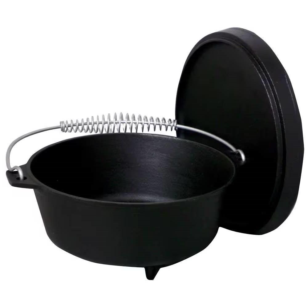 2-Gallon Seasoned Cast Iron Dutch Oven with Lid and Spiral Metal Handle - PRHOMZ