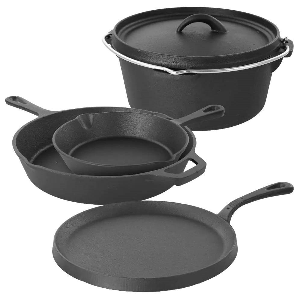5-Piece Cast Iron Cookware Set with Dutch Oven Griddle and 2 Skillets - PRHOMZ