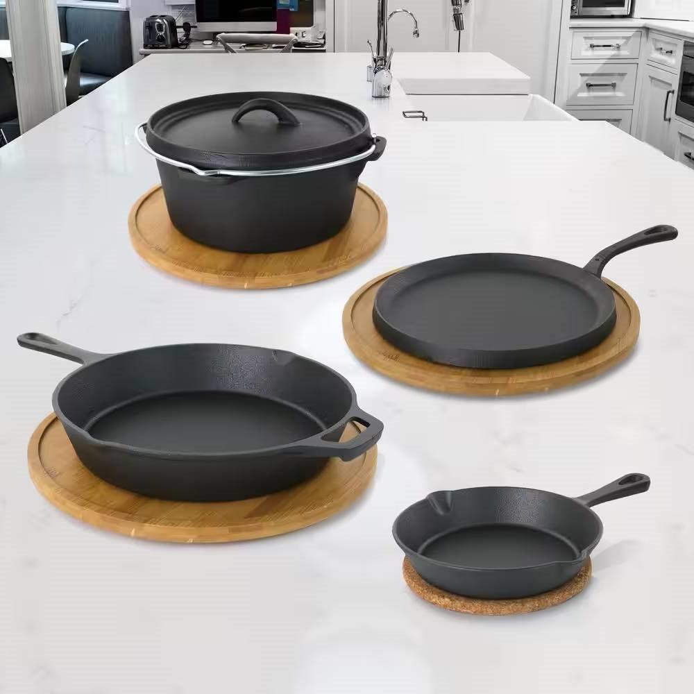 5-Piece Cast Iron Cookware Set with Dutch Oven Griddle and 2 Skillets - PRHOMZ