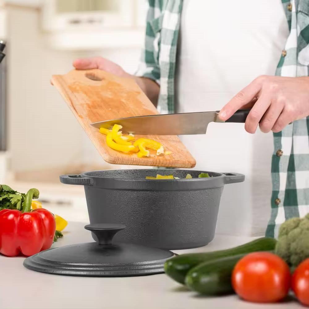 3.4 Quart Pre-Seasonded Cast Iron Dutch Oven with Handles and Lid - PRHOMZ
