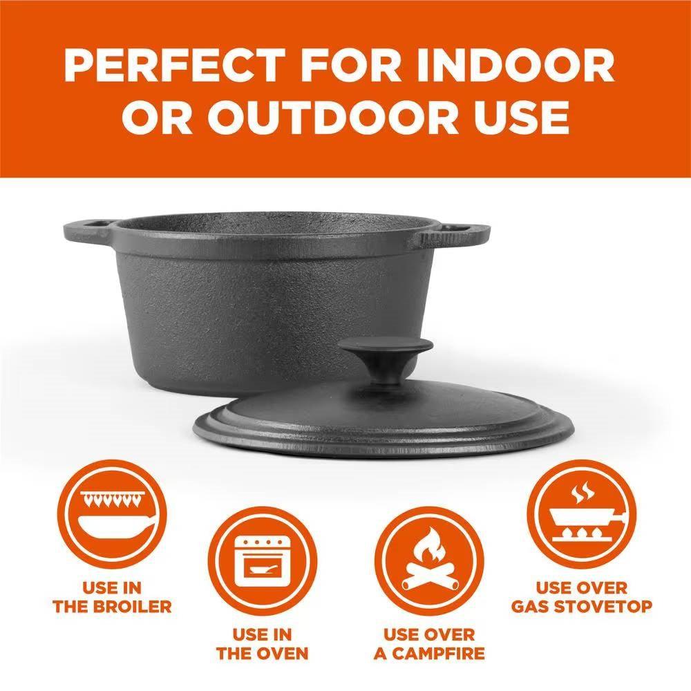 3.4 Quart Pre-Seasonded Cast Iron Dutch Oven with Handles and Lid - PRHOMZ