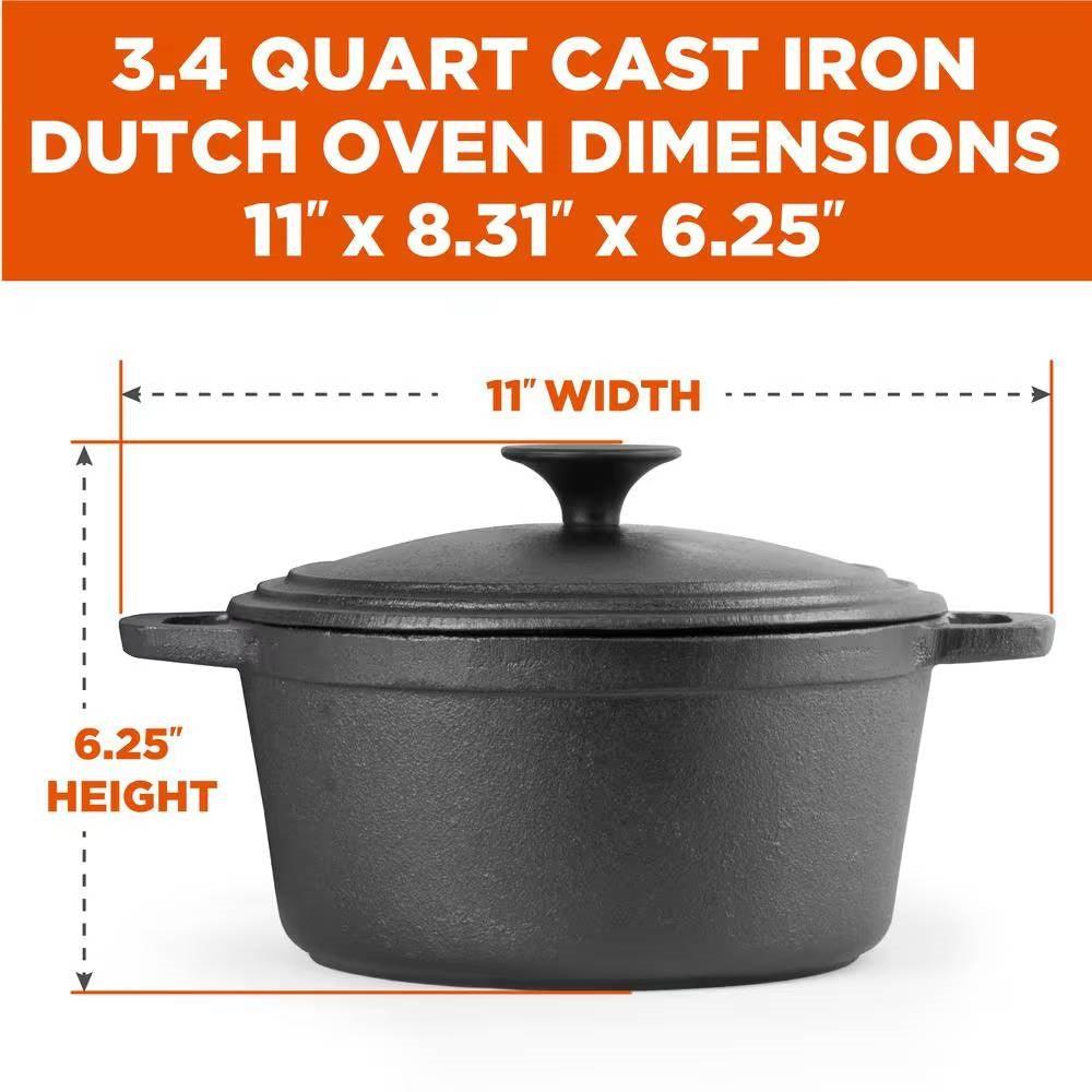 3.4 Quart Pre-Seasonded Cast Iron Dutch Oven with Handles and Lid - PRHOMZ