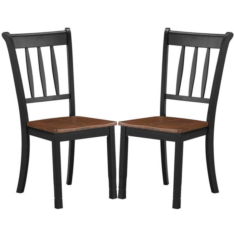 Set of 2 Solid Wood Black Mission Style Armless Dining Chairs with Brown Seat - PRHOMZ