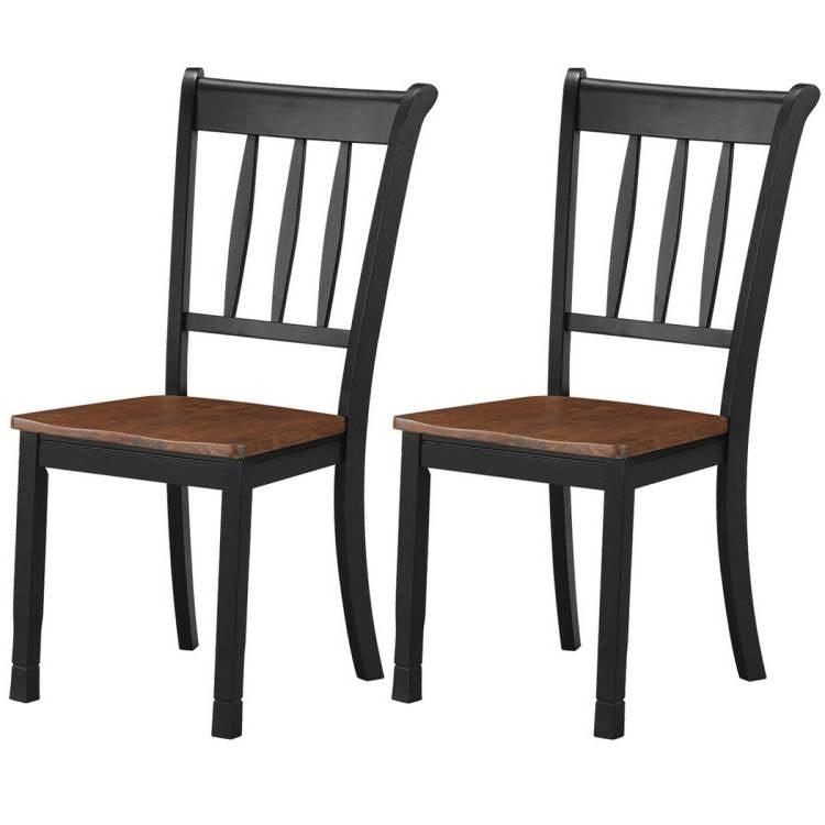 Set of 2 Solid Wood Black Mission Style Armless Dining Chairs with Brown Seat - PRHOMZ